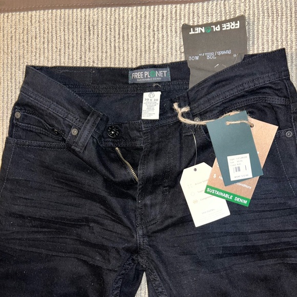 Free Planet Men’s Black Stretch Slim Jeans 30/30 - Picture 4 of 4